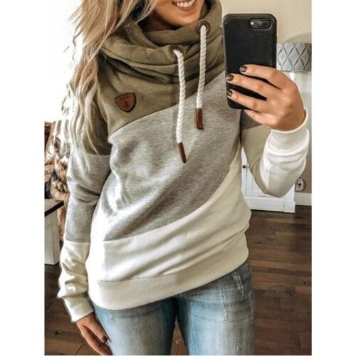 Gradient Print Patchwork Hooded Sweatshirt Women Turtleneck Long Sleeve Casual Leopard Hoodies Lady Spring Loose Pullovers