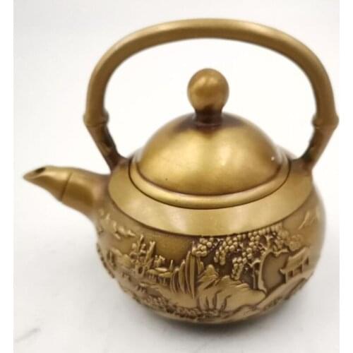 China brass mountain water teapot small crafts statue