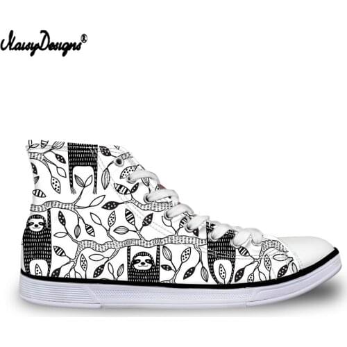 Noisydesigns Classic High Top Canvas Shoes for Mens Cartoon Sloth Pattern Vulcanize Shoes Personalized Man Flats Lace Up Shoes