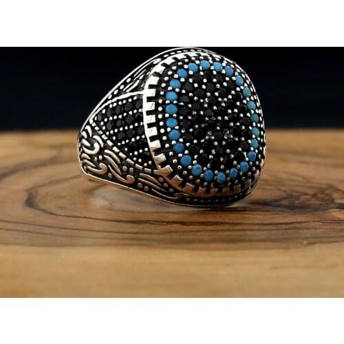 925 Sterling Silver Ring For Men Black Zircon Feroza Stones Jewelry Fashion Vintage Gift Aqeq Onyx All Size English Style