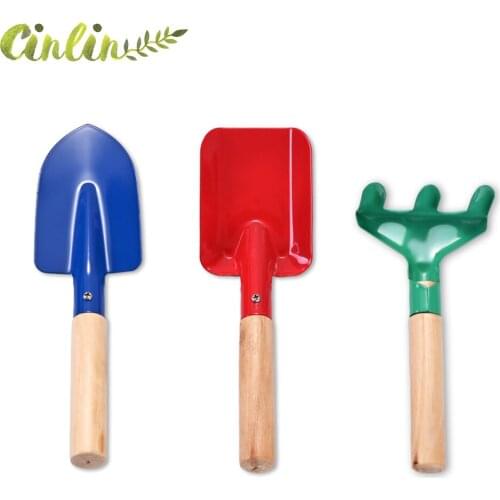3PCS Children Kids Garden & Sandy beach Tools Wooden handle Watering Can Gardening Shovel Rake Toys Learning Puzzle Toys Gifts