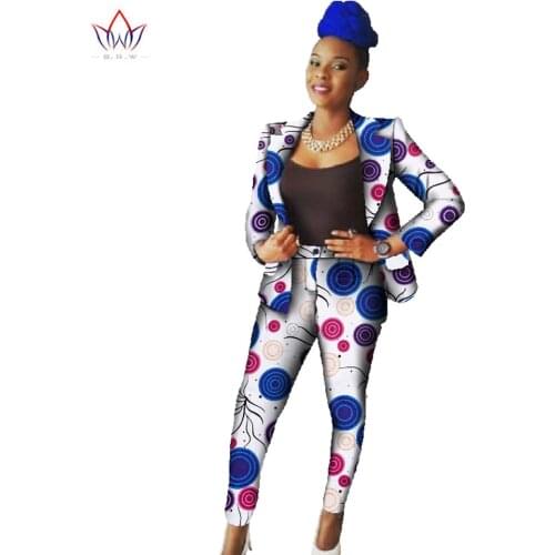 Africa Style Sets Suits for Women Blazers Jackets Two Piece Set Top and Pants Dashiki African Print Clothing 6XL BRW WY595
