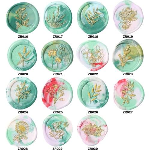 Round Plants Grasses Flowers Wax Sealing Stamp Head No Handle Copper Seal Stamps Wedding Invitation Craft Making Tool Decoration