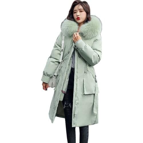 New Fashion Women Winter Jacket Lady Elegant Hooded Fur Collar Plus Velvet Thick Long Overcoat Plus Size Loose Female Coat OK940