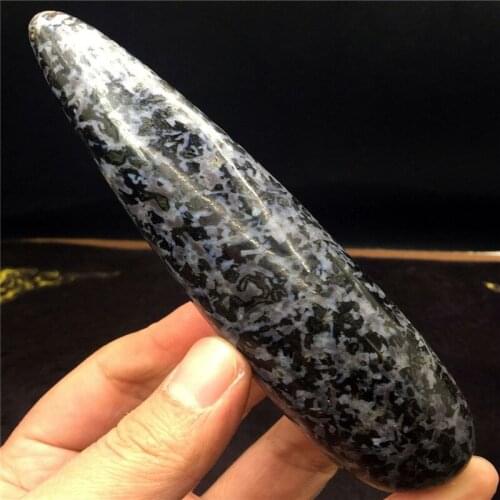 276g Natural Black Tourmaline in White Feldspar Crystal Massage stick