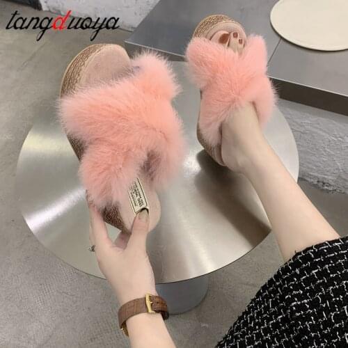 Furry slippers 2021 Summer Womens Sandals Peep-Toe Shoes Woman High-Heeled Platfroms Casual Wedges For Women High Heels Shoes