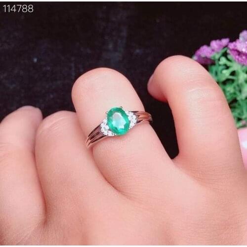 Jewelry Fashion Silver Emerald Ring 4mmX6mm Natural Emerald Silver Ring Birthday Gift for Young Girl