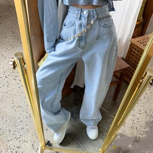 Large Size Fashion Washed Light Blue Pants, High-waisted Straight Korean Wide-leg Casual Trousers, Mopping Pants Baggy Jeans