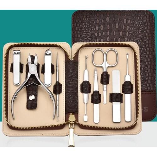 9PCS Professional Manicure Set Stainless Steel Finger Toe Nail Clipper Kit Dead Skin Acne Remover Scissor Ingrown Nail Care