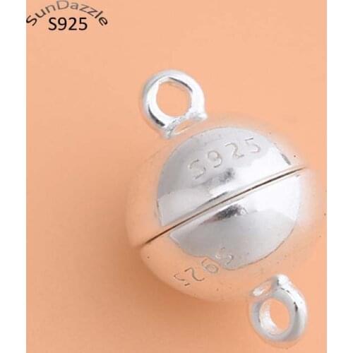 Real Pure Solid 925 Sterling Silver Magnetic Clasps Jewelry Making Round Ball Gold Buckle Clasp Necklace Bracelet Findings