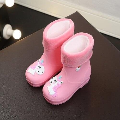 New Rain Boots Kids Boys Rubber Rainboot Baby Girls Waterproof Boot Pvc Warm Children Water Shoes Cartoon Four Seasons Removable