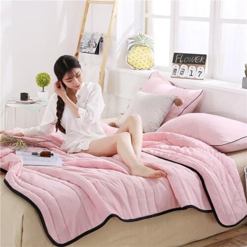 Comforter Pink White Quilting Summer Quilt Twin Queen Size Throws Blanket Bedding PlaidBedspreadAirConditioningThin Quilts
