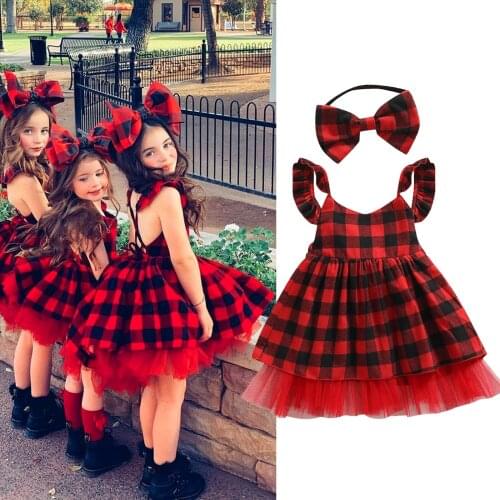 Girls Casual Two-Piece Clothes Set Red Plaid Printed Pattern Sleeveless Dress And Headdress 6Months-4Years Daily Wear Cute Sweet
