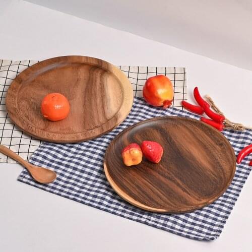 Manufacturers wholesale Acacia wooden discs hotel plate fruit dried fruit plate cake dessert wooden plate custom