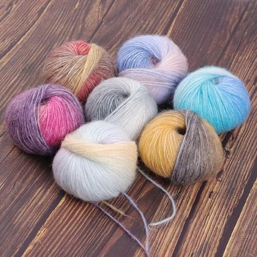 Rainbow section dyed mohair yarn hand-knitted gradient diy super