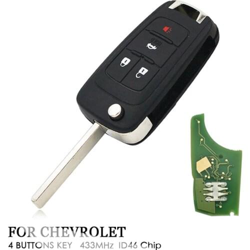 1Pcs 4 Buttons Car Remote Flip-Out Key Fob Fit For Chevrolet Cruze Camaro Malibu 433MHz