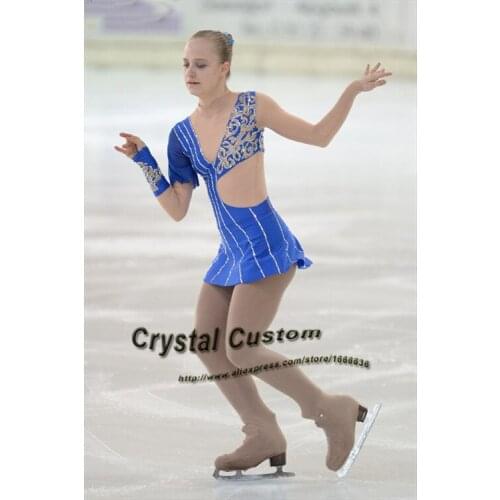 Blue Ice Figure Skating Dress For Kids Fashion New Brand Competition Figure Skating Dresses Crystal Custom DR3633