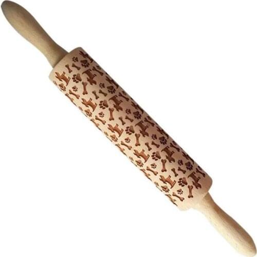 35cm/43cm Rolling Pin Engraved Carved Wood Embossed Rolling Pin Cookies Noodle Biscuit Fondant Cake Dough Engraved Kitchen Tools