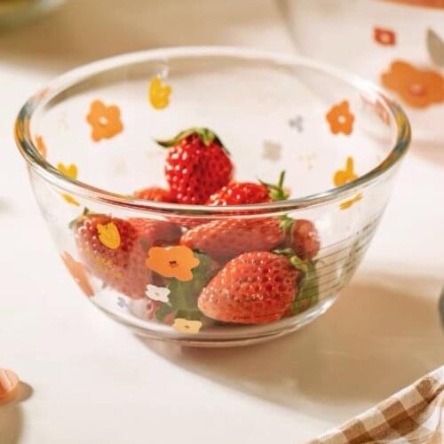 Glass Bowl 꽃피는 술잔 Wash Basins контейнер для смеси Small Fresh High Temperature Resistant Lid Scaled Cream Whisk Egg Beater