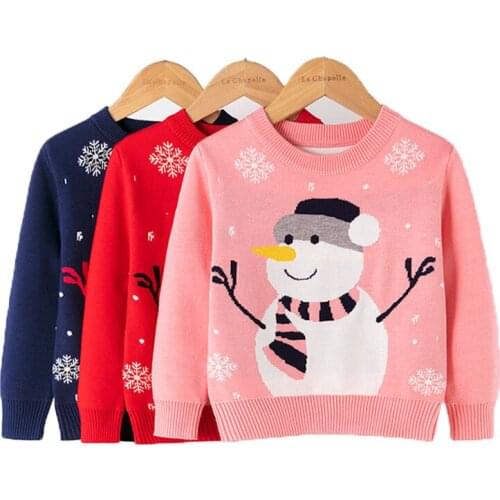 2020 Christmas Boys Girls Jacket Winter Keep Warm Girls Sweater Cute Snowman Embroidery Boys Sweatshirt Knitting Kids Sweaters