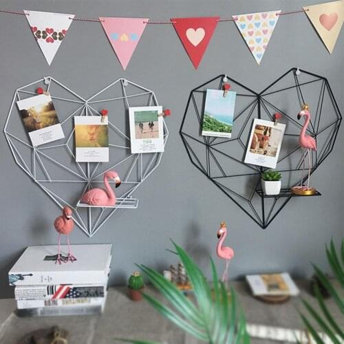 1 Pcs Iron Heart-shaped DIY Grid Mesh Picture Rack Photos Postcard Holder Storage Shelf Wall Hanging Home Bedroom Decor