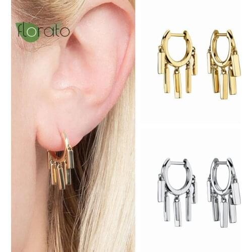 925 Sterling Silver Ear Buckle Bohemian Tassel Earrings Female Fashion Square Pendant Earrings Couple Gift Jewelry Pendientes