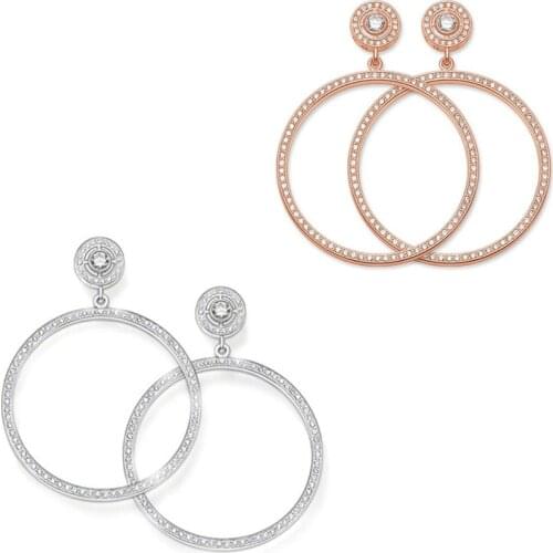 White Rose Gold Round Circle Drop Earrings Statement Jewelry For Women 2021 Autumn Brand New In 925 Sterling Silver Gift