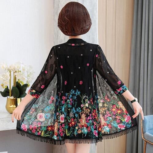 2021 New Women Floral Print Cardigan Summer Casual Three Quarter Sleeved Thin Shirts Ladies Vintage Beach Outerwear Blouse L202