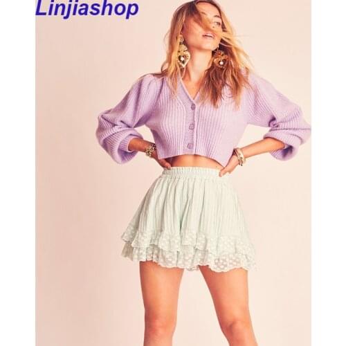 Women Fashion Two colors embroidery Cropped Knitted Cardigan Sweater Vintage Long Sleeve Female Outerwear Chic Tops