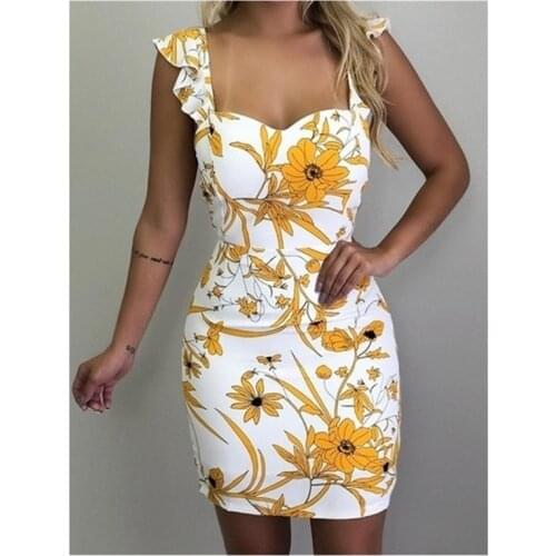 Sexy Mini Dress Party Women Dress Summer Floral Printed Ruffle Spaghetti Backless Hip-Dress Women Clothing Beach Vestidos