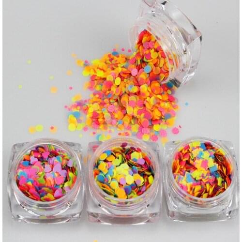 1 Jar 3D Fluorescent Nails Glitter Art Sequins 3g/jar Mixed 3-Size Sugar Color Neon Round Decoratioan Nail art Glitter Pieces GD
