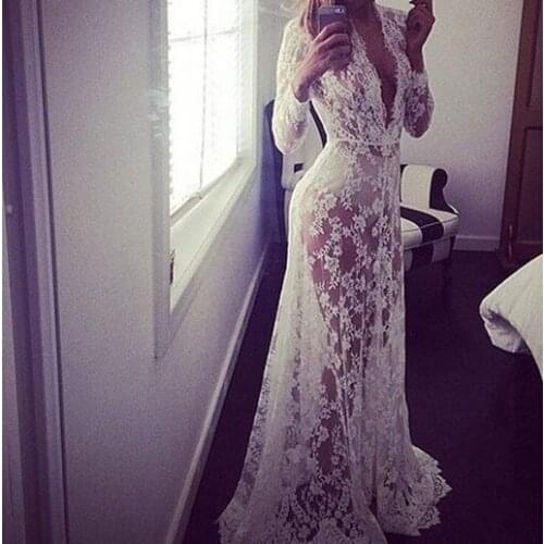 1pcs/lot european style woman long lace beach dress transparent long lace dress balck and white