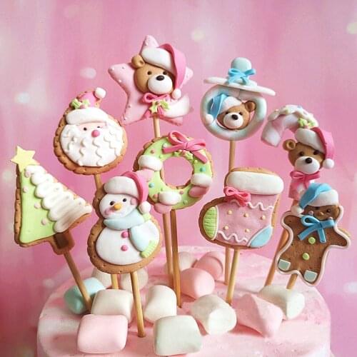 1P Cute Soft Ceramic Bear Tree Santa Snowman Cake Topper Christmas Cupcake Decoration Birthday Party Baby Shower Decor Supplies