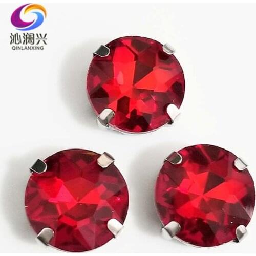 Free shipping Red round shape flatback High quality Glass Crystal sew on claw loose rhinestones,Diy Clothing accessories SWB07