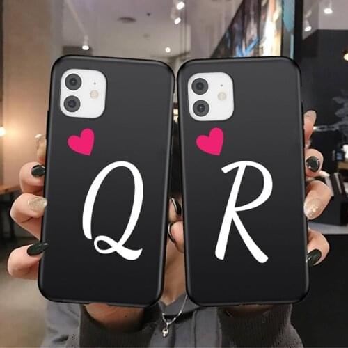 Initial Letter A Z Cute Phone Case For iPhone 11 12 Pro Max 8 7 Plus X XR XS Mini Love Heart Soft TPU Silicone Fashion Cover