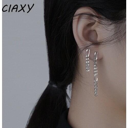 CIAXY 925 Sterling Silver Asymmetric Tassel Chain Earrings for Women Water Drop Long Earring Vintage Western Party Jewelry