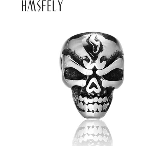 HMSFELY Stainless Steel Fire Skull Beads Accessories For DIY Leather Bracelet Jewelry Making 6mm 8mm Hole Size Bead Wholsale
