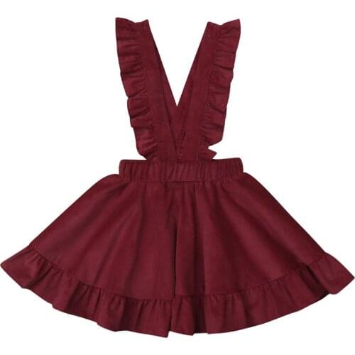 Imcute 2-5Y Kid Baby Girl Clothes Girls Overalls Dress Ruffles Sleeveless Solid Button A-Line Bib Strap Backless Dress Outfits
