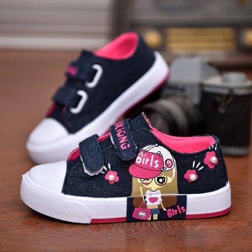 Kid Shoes Spring Autumn Canvas Skateboarding Shoes Girls Casual Sneakers Cute Cartoon Princess Pattern Flat Walking Trainers