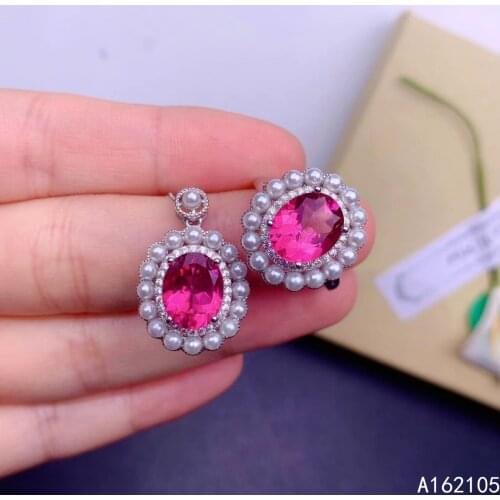 Fine jewelry 925 pure silver Chinese style natural pink topaz womens luxury popular oval pearl gem pendant adjustable ring set
