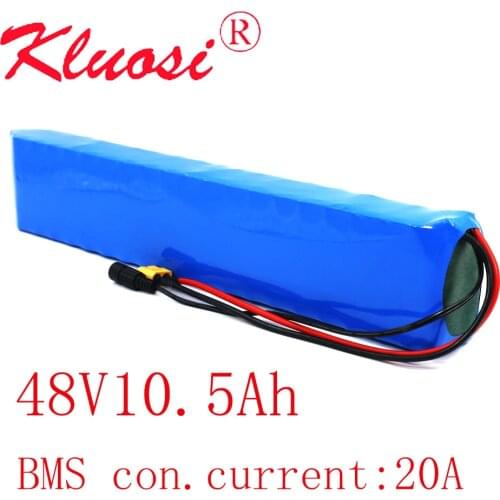KLUOSI 48V 10.5Ah 10Ah 250W 450W 750W 13S3P 11Ah 54.6V Li-ion Rechargeable Battery Pack Built-in 20A BMS for Scooter Ebike Motor