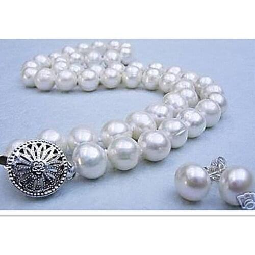 Fashion style 9-10mm white freshwater natural pearl beads making necklace earring Set jewelry YE2083