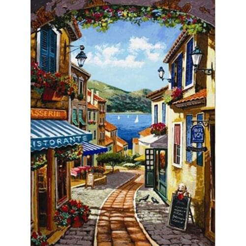 Landscape Street House 14CT Cross-Stitch Complete Kit DIY Embroidery Handiwork Craft Sewing Handicraft Magic Design Promotions