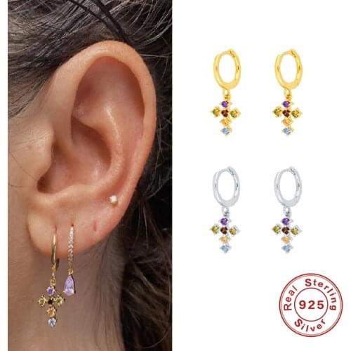 New Arrival Vintage Colorful Zircon Cross Drop Earrings for Women Gold Silver Earings Jewelry Dangle Earring Brincos 2020