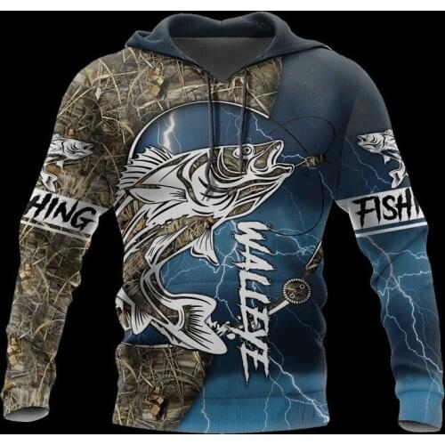 PLstar CosmosWozoro 3D All Over Printed Shirt Walleye Fishing Hoodie Men Women Hooded Sweatshirt