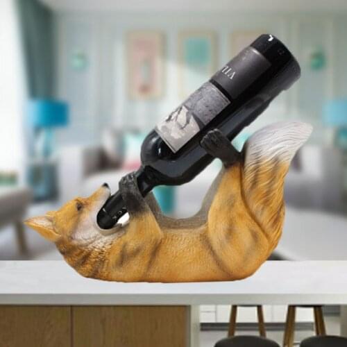 Resin Fox Bear Wine Bottle Holder Figurines European Creative Lying Animal Ornament Animal Wine Rack Craft Decoration