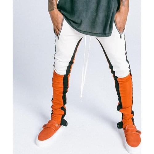 Striped Colorblocked Track Pants Mens Streetwear Hip Hop Ankle Zipper Joggers Pants for Men Elastic Waist Multicolor Patchwork