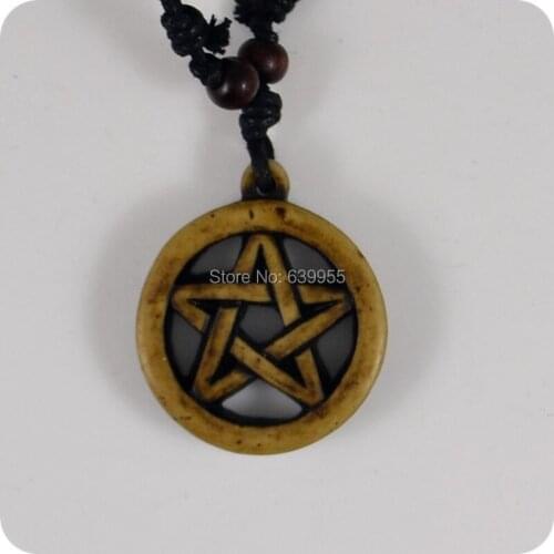 Five-pointed star Pentagon Resin Carving Pendant Necklace Amulet Lucky Gift Tribal Fashion Jewelry