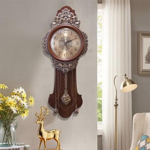 Luxury European Large Wall Clock Living Room Wood Wall Clock Home Decor Solid Quartz Mute Retro Big Clock Wooden