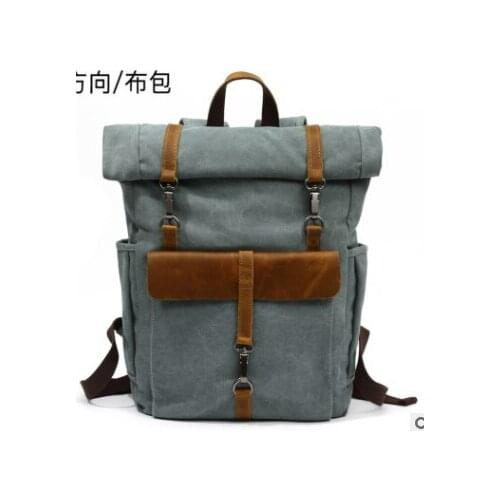 Cotton Oil Wax Canvas Backpack Mens Large Capacity Vintage Waterproof Backpack 15" Laptops Daypacks Rivets bookbag